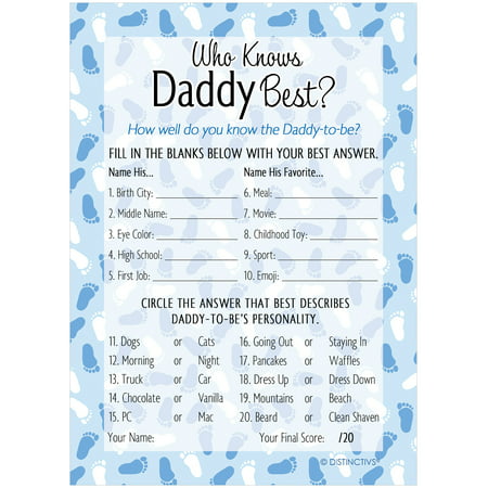 Who Knows Daddy Best Game | 20 Cards | Boy Baby Shower (Daddy Knows Best Baby Shower Game)