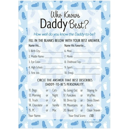 Who Knows Daddy Best Game | 20 Cards | Boy Baby Shower (Top 20 Best Baby Shower Games)