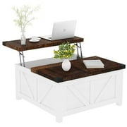ChVans 35.6 Square Lift Top Coffee Table, Farmhouse Coffee Table with Storage & Charging Ports, Wood Center Table w/Large Hidden Space for Living Room Home Office
