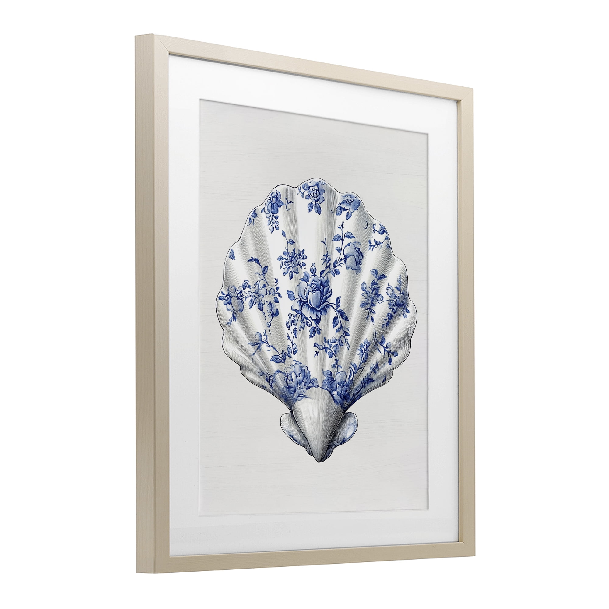 Funky Toile Seashell Birch Framed Print Under Glass, design by Lettered and Lined