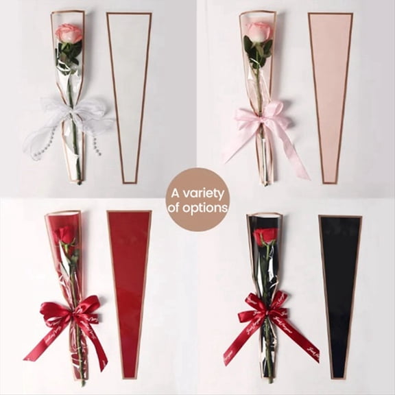 50Pcs Single Rose Sleeves Flower Wrapping Bag Bouquet Packaging Bags Floral Wrappers for Valentine'S Day,Pink