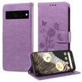 thumbnail image 2 of Compatible with Google Pixel 7 Pro Wallet Case with Card Holder & Cash Slot [RFID Blocking],Wallet Wristlet Pressed Butterfly Flower PU Leather Magnetic Flip Folio Cover for Women Men,Purple, 2 of 11