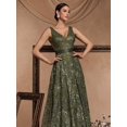 thumbnail image 6 of Olive Green Sequin Embroidered V-Neck Sleeveless Maxi Evening Gown, 6 of 30