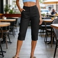 thumbnail image 2 of High Waist Capriss New Women's High Waist Capri Casual Straight Leg Cropped Trousers with Pockets Fashion Versatile Office Daily Capris Black L, 2 of 9