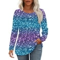 thumbnail image 2 of ClodeEU Womens Spring Summer Crew Neck Long Sleeve Floral Print T-Shirt Top,Loose Dressy Casual Tee Blue,Womens Plus M, 2 of 8