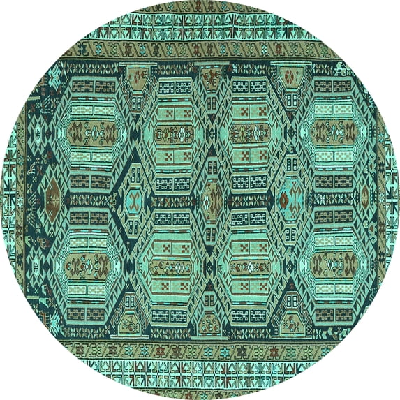 Ahgly Company Machine Washable Indoor Round Persian Turquoise Blue Traditional Area Rugs, 6' Round