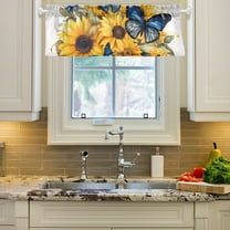 Butterflies Sunflowers Curtain Valances Farmhouse Design Window Treatment Decor Blackout Rod Pocket for Windows Living Room Kitchen 54" x 18"