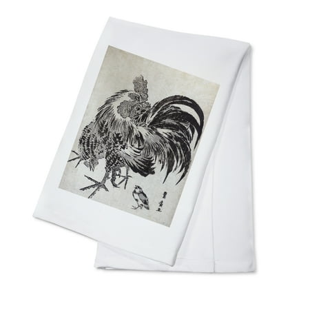 Hen Dish - Hen and Chick Japanese Wood-Cut Print (100% Cotton Kitchen Towel)
