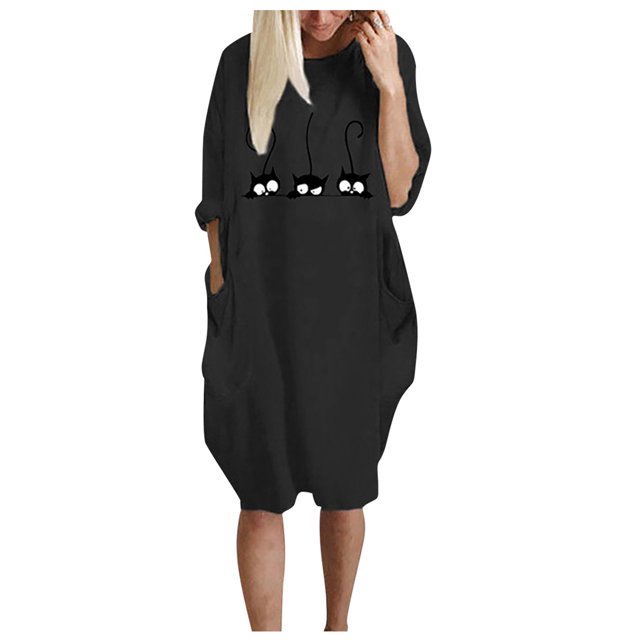 Mini Vestido Tipo Jersey Para Mujer Vestido de Bolsillo de Manga Larga Holgado de Gran Tamaño Para Mujer Odeerbi ODB115742