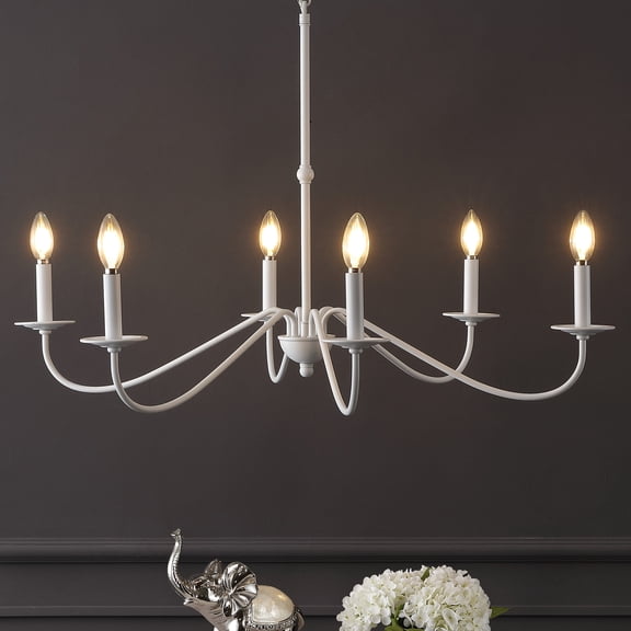 JONATHAN Y JYL7559D 6-Light Modern Farmhouse Chandelier, 34.75" Rustic Bohemian Candle Style Iron Light Fixture for Dining Room, Kitchen Island, Entryway, Foyer with High Ceilings, White