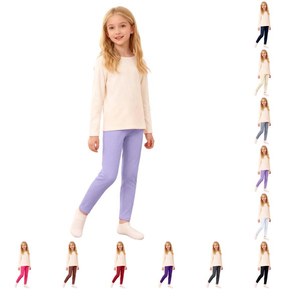 Krdevn Girls Solid High Waist Full Length Stretch Knit Leggings Casual Bottoms 8-9 Years,Light Purple