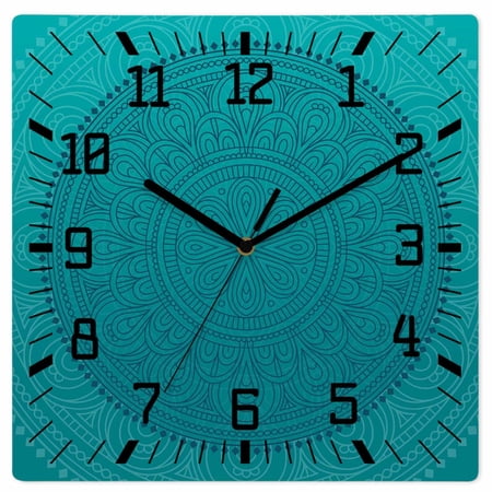 Teal Boho Wooden Wall Clock Silent Non Ticking, Farmhouse Abstract Geometric Aesthetic Art Square Wall Clocks Battery Operated, Decor Clock for Home Office, Living Room, Kitchen, 12 Inch