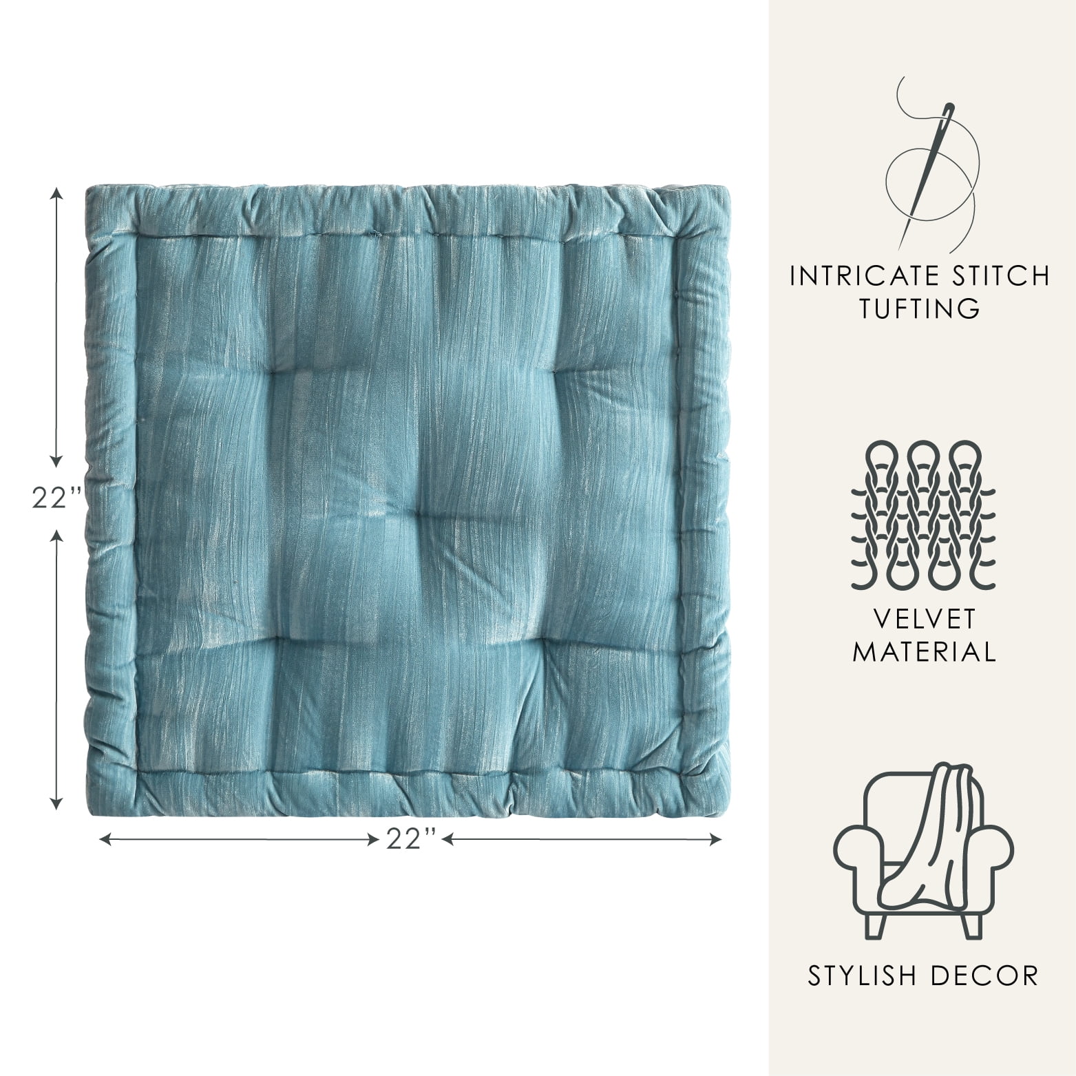 Style House Light Blue Velvet Floor Pillow, 20" x 20"