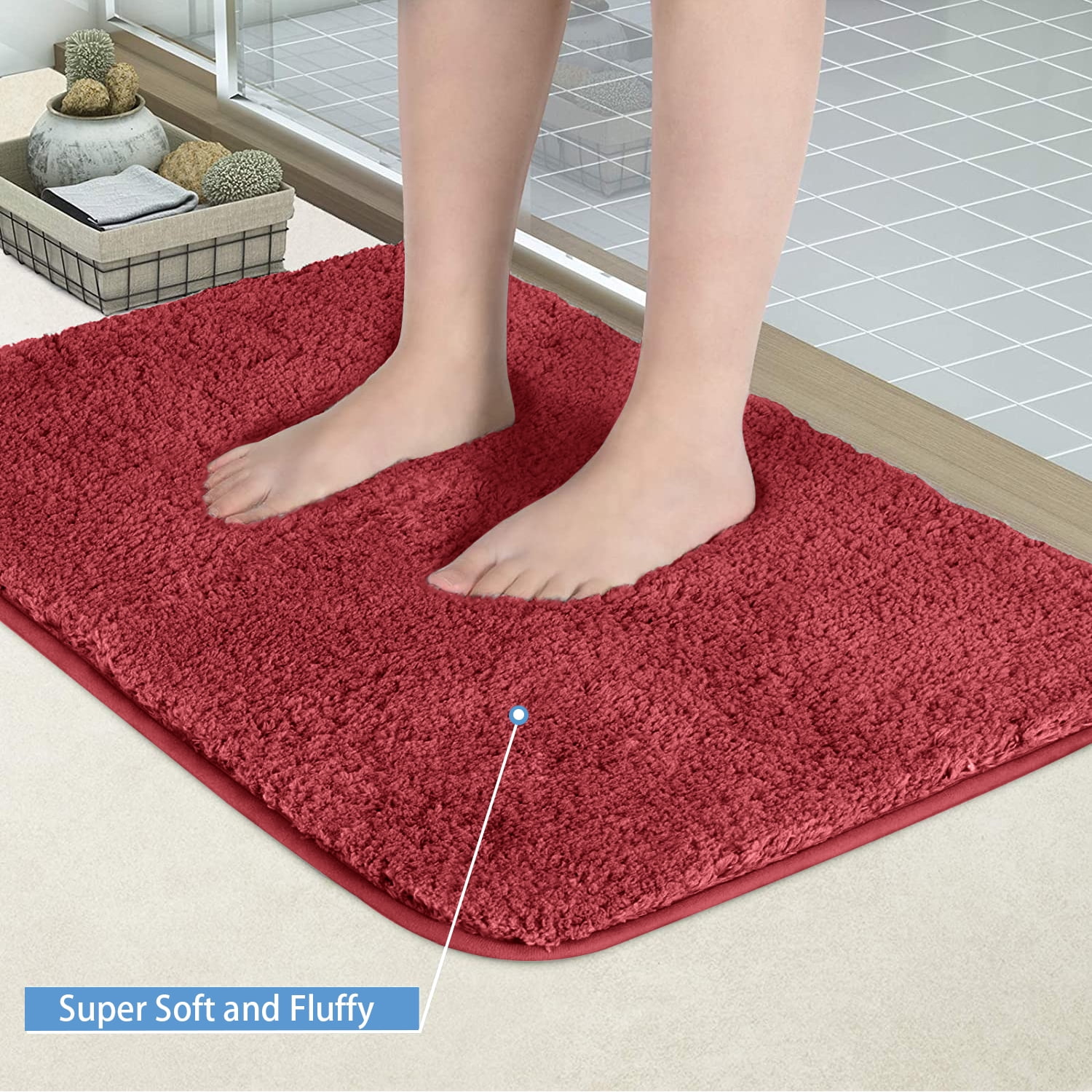 Color&Geometry Red and White Bathroom Rugs - Absorbent, Non Slip, Soft,  Washable, Quick Dry, 16x24 Small Bath Mats for Bathroom, Microfiber  Shower