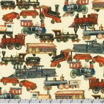 Cotton Library of Rarities Antique Trains Engines Caboose Cars Robert Kaufman Cotton Fabric Print by the Yard (SRKD-23355-199)