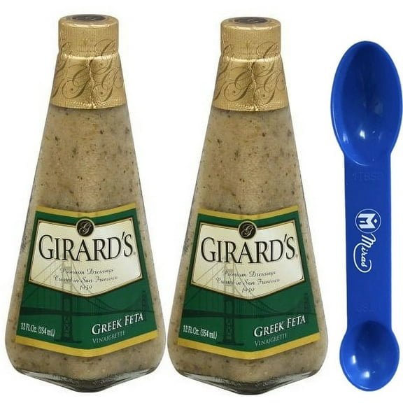 (Pack of 2) Girard's Greek Feta Vinaigrette Dressing 12 oz Bottles (2in1 Miras Trademark Measuring Spoon Included)