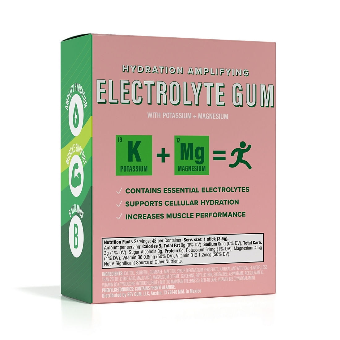 Rev Electrolyte Gum - Watermelon Lime, 8 ct in 6 Packs (48 Sticks total)