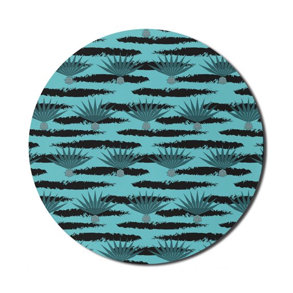 Exotic Mouse Pad for Computers, Rhythmic Abstract Tropical Agave Plant Sketch Motifs Illustration Print, Round Non-Slip Thick Rubber Modern Mousepad, 8" Round, Seafoam Charcoal Grey, by Ambesonne