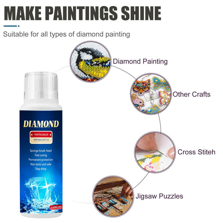 2 Pack Diamond Art Painting Sealer, 240 ml 5D Diamond for Painting Glue  with Sponge Head Fast Drying Prevent Falling Off Permanent Hold Shine