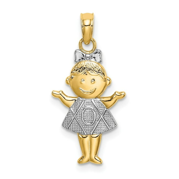 Finest Gold 10K Textured with Rhodium Girl Charm