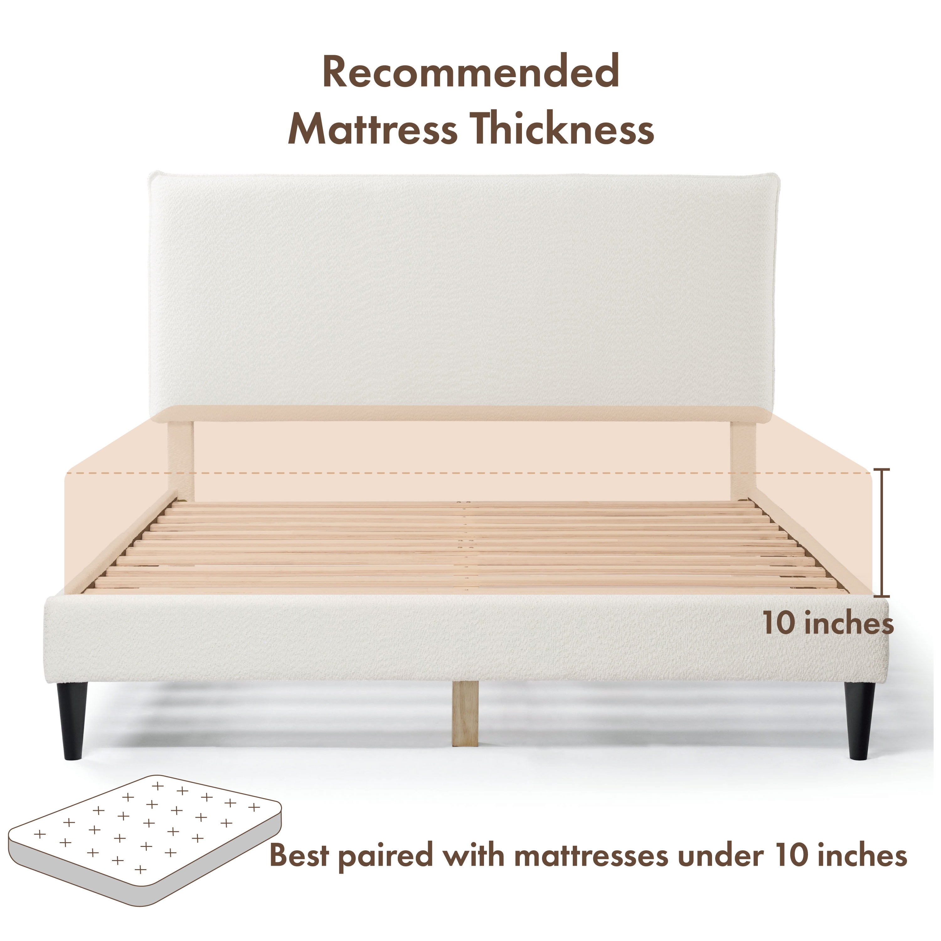 Furniture of America Celia Mattress Ready Boucle Fabric Adult Bed, White, Queen