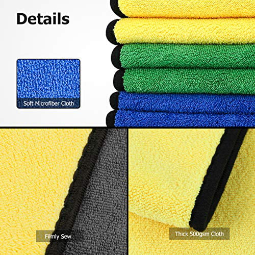 30x30CM PryEU 6-Pack Microfiber Car Cleaning Cloth 12x12 500GSM for Washing Waxing Dusting 