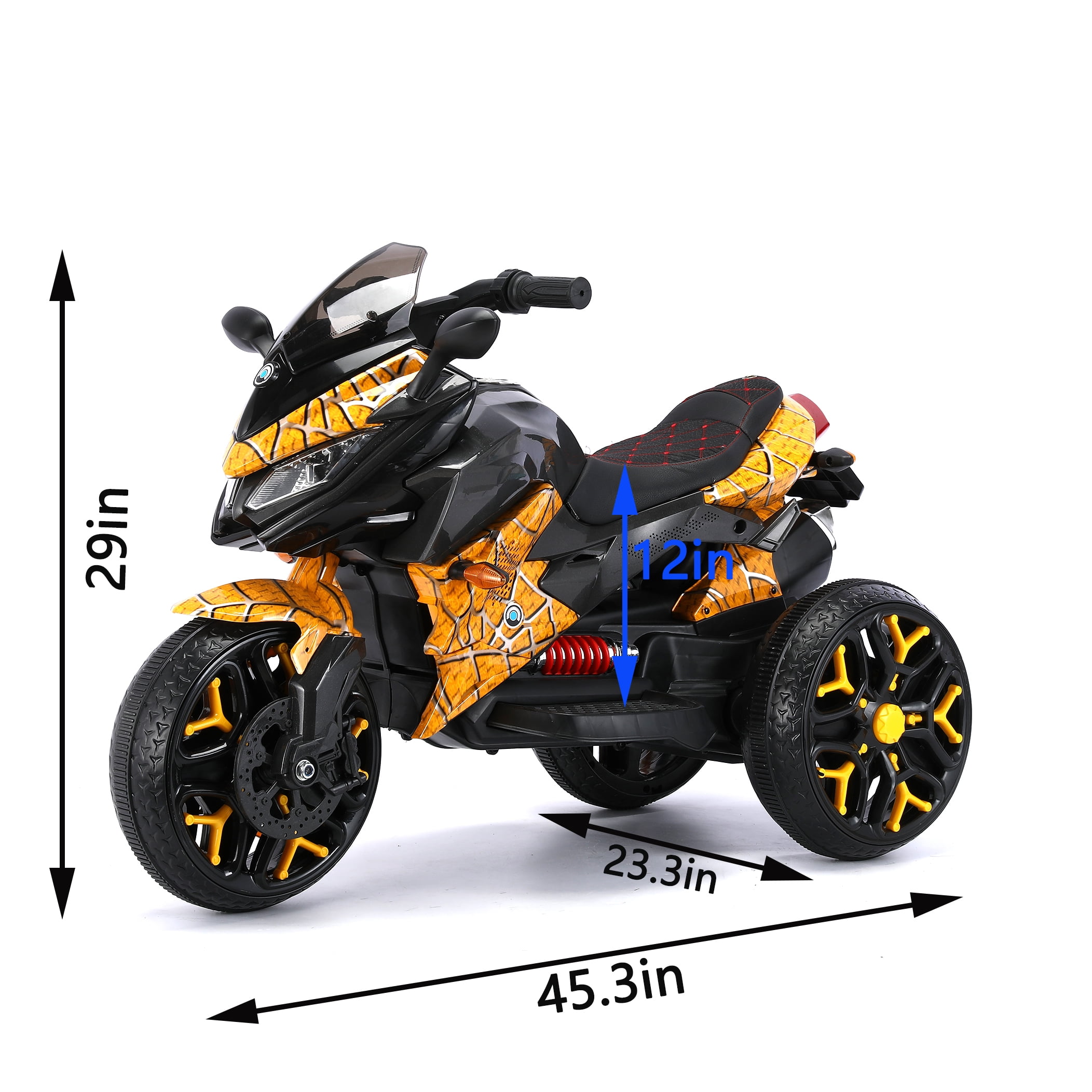 HNH Kids Motorcycle for 3-6 Year old, 3-Wheels Ride On Motorcycle, 12V Battery Powered Motorbike with PU Seat Training Wheels/Manual Throttle/Lighting Wheels/Wireless,Red