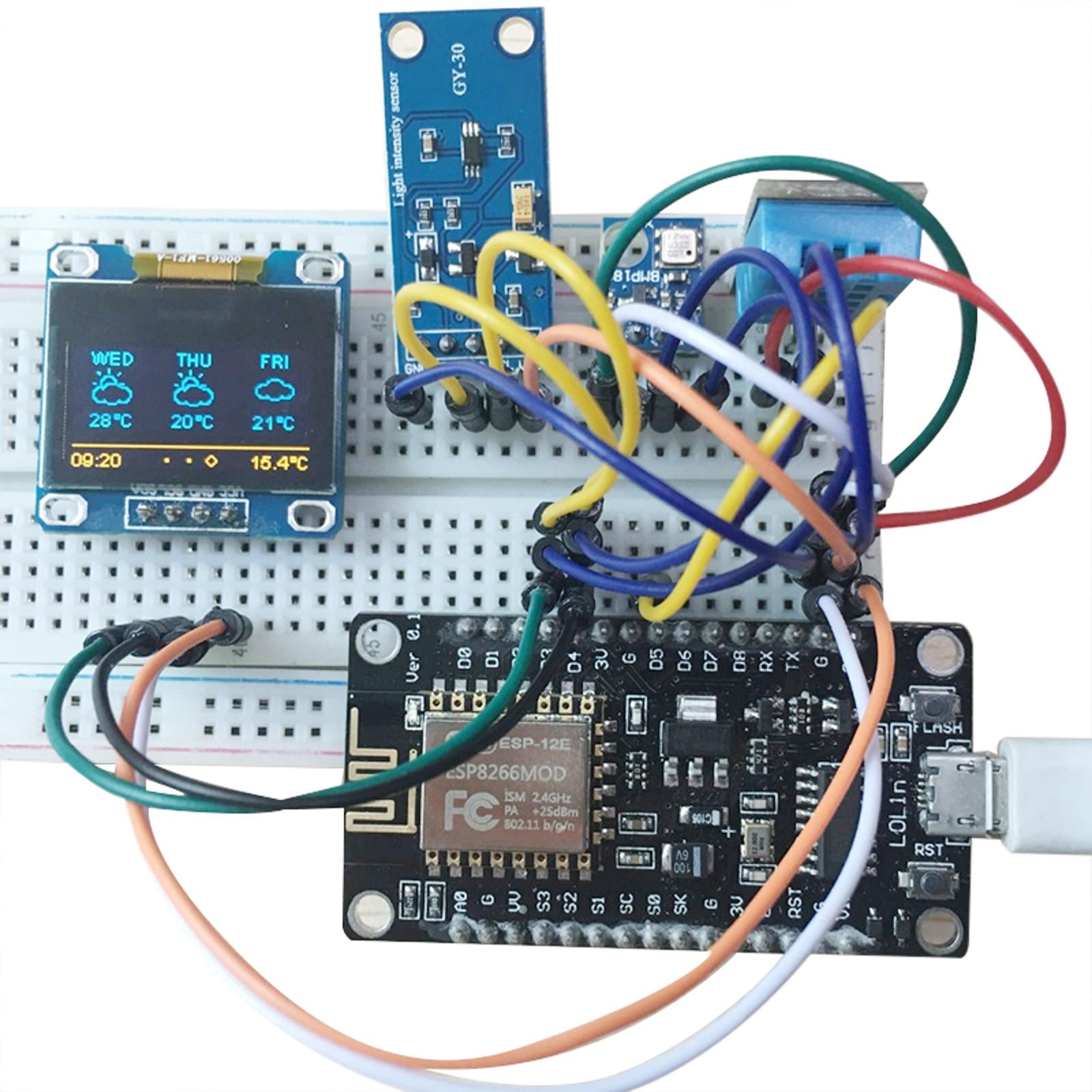 ESP8266 Weather Station Kit with Temperature Humidity Atmosphetic Pressure Light Sensor 0.96 Display for Arduino IDE IoT Starter