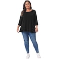 thumbnail image 3 of DARING DIVA Women's Plus Pleated Crew Neck 3/4 Sleeve Blouses 3X Black, 3 of 5