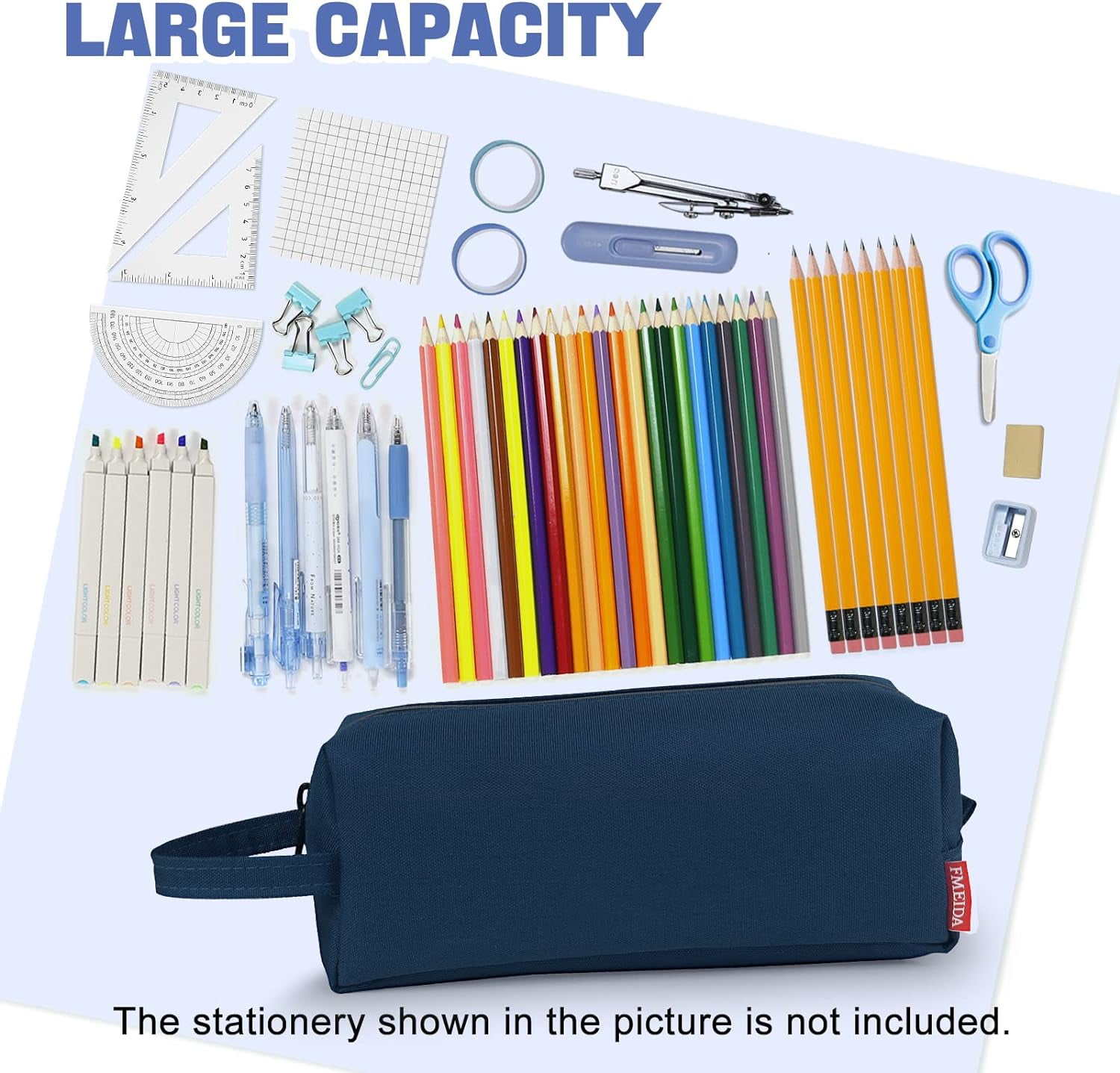 Minimalist Pencil Case, Large Capacity Pencil Bag with Portable Handle, Waterproof Fabric and Zipper, Aesthetic and Spacious Pen Organizer for Office Staff and Professionals, Navy Blue