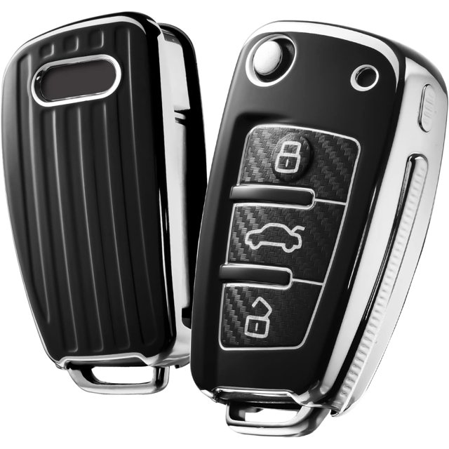 Funda para llave de coche para Audi A1 A3 A4 A6 Q3 Q5 Q7 S3 R8 TT Funda protectora de silicona TPU (C-Negro) Sincero Electrónica