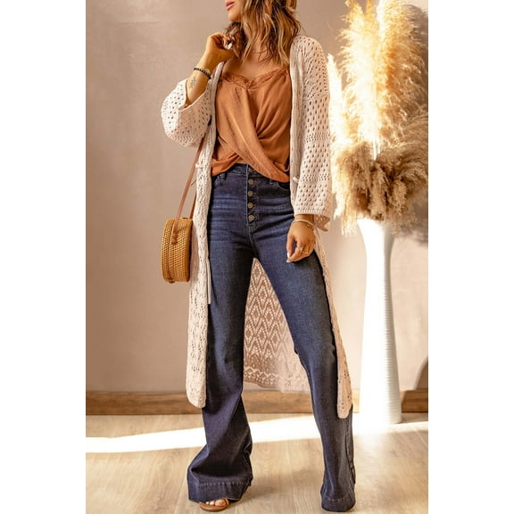 Dropped Shoulder Long Sleeve Crochet Duster Cardigan