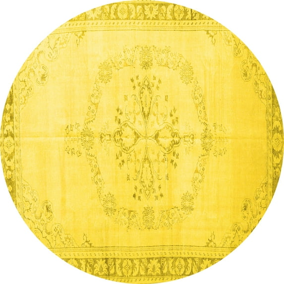 Ahgly Company Machine Washable Indoor Round Persian Yellow Traditional Area Rugs, 3' Round