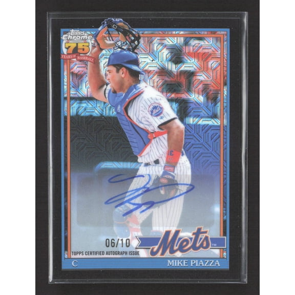 2021 Topps Chrome 75 Years of Baseball Blue Mosaic 91C-81 Mike Piazza Auto /10
