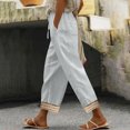 thumbnail image 2 of Linen Pants Women Petite Summer Casual Lightweight Pants Straight Leg Ankle Length Beach Cropped Trousers with Pockets, 2 of 7
