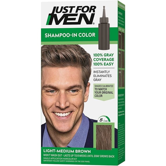 {Light Medium Brown/H-30} Just For Men Shampoo-In-Color w/ SLEEKSHOP Hair Rat Tail Steel Pin Comb for Scalp