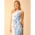 thumbnail image 7 of Blue And White Womens Boho Tropical Seahorse Coral Shell Print One-Shoulder Ruched Maxi Vacation Dress, 7 of 7