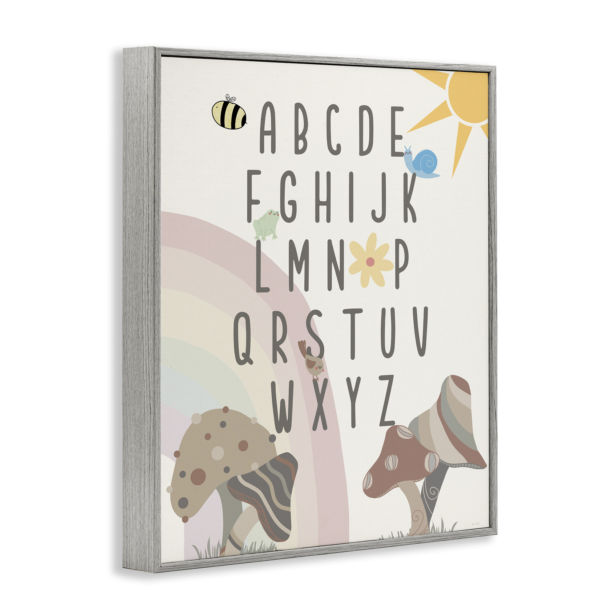 Stupell Industries Neutral Mushrooms Alphabet Botanical & Floral Painting Gray Framed Art Print Wall Art, 11 x 14