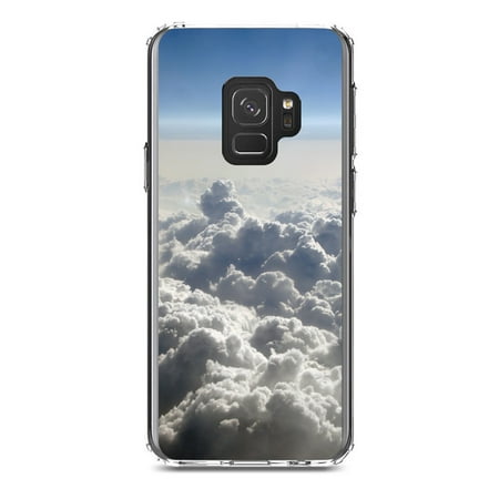 DistinctInk Clear Shockproof Hybrid Case for Samsung Galaxy S9 (5.8 Screen) - TPU Bumper Acrylic Back Tempered Glass Screen Protector - Blue Sky Above Clouds