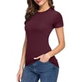 thumbnail image 6 of Yigetop Fitted T Shirts for Women, Womens Basic Solid Color Crew Neck Short Sleeve Long Tee Shirt Basic Tops for Woman Red2 M, 6 of 7