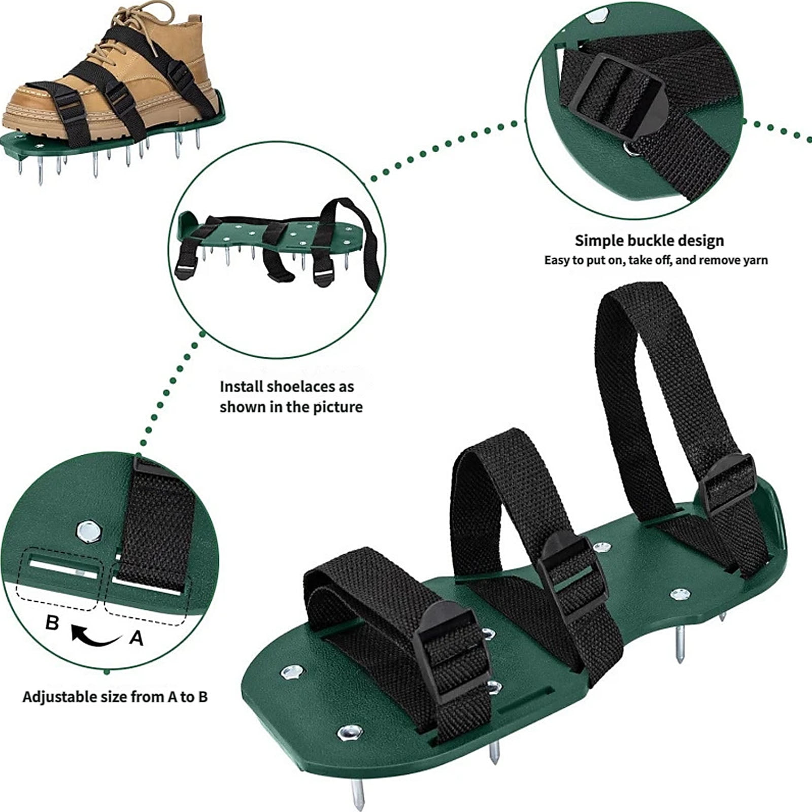 Grass Aerator Shoes with Adjustable Hook Loop Straps and Heavy Duty Prong, Soil Aerator Tool for Aerating Patio Yard Garden