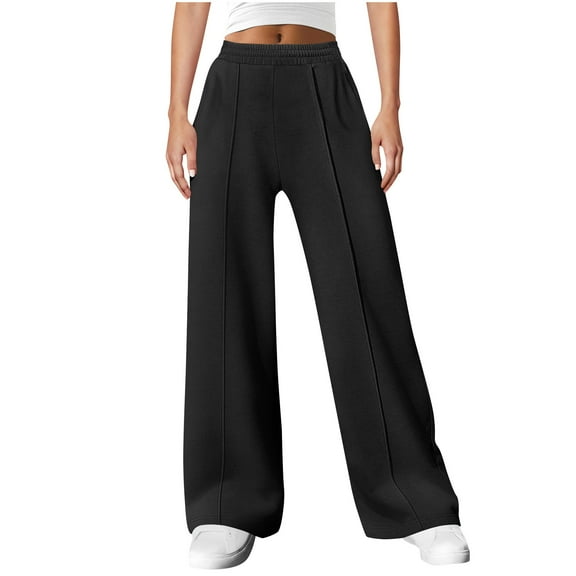 YUTK High Waisted Sweatpants for Women Elastic Elevated Seams Wide Leg Drawstring Loose Long Pants with Pockets Black XXL