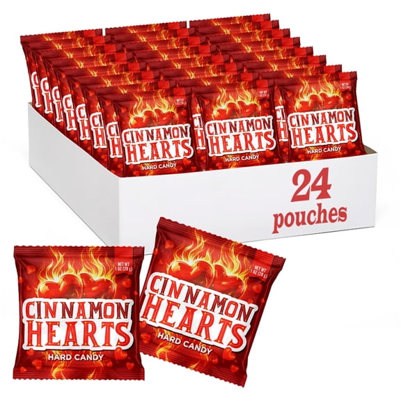 Cinnamon Hearts - 24 Packs - Hard Candy Individually Wrapped