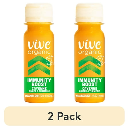(2 pack) Vive Organic Immunity Boost Cayenne Wellness Shot with Ginger and Turmeric, Potent Wellness Shots, 2 fl oz Bottle