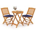 thumbnail image 2 of Costway 3 PCS Acacia Wood Patio Bistro Set Folding Table & Chairs Set with Cushions Navy, 2 of 10