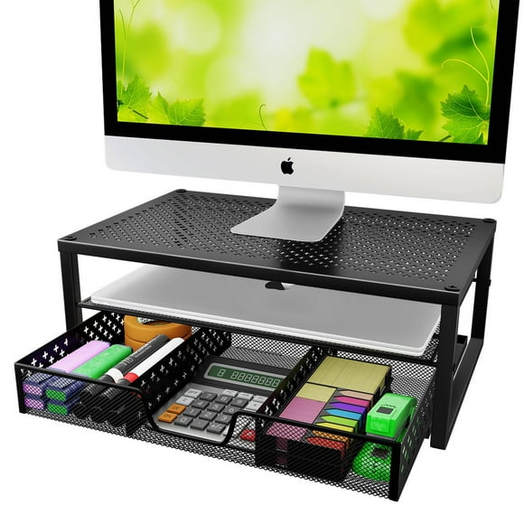 Soporte para monitor y organizador de escritorio, sencillo y moderno, negro