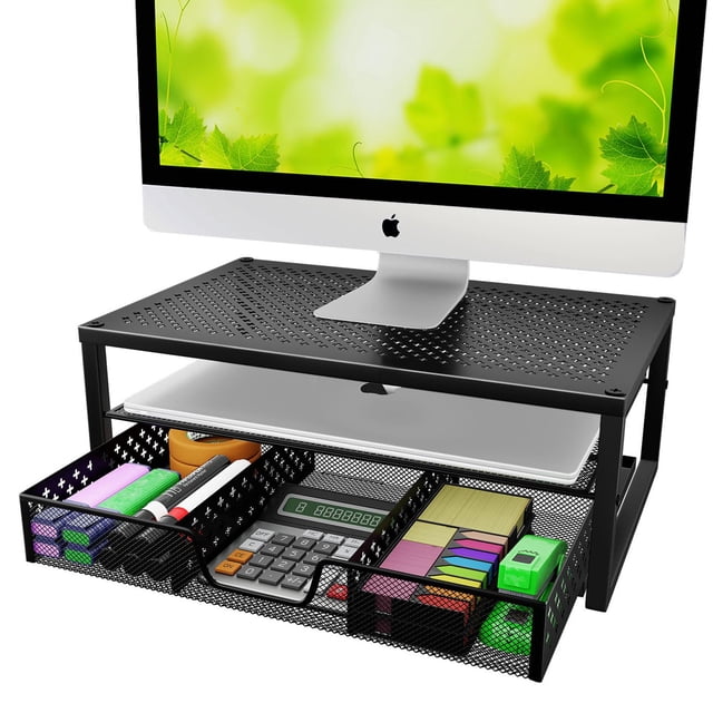 Soporte para monitor y organizador de escritorio, sencillo y moderno, negro