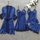 thumbnail image 4 of Conjunto de pijama de satén para mujer, ropa de dormir de seda con correa de encaje, con almohadillas para el pecho, regalo, 4 piezas, 2023, 4 of 4