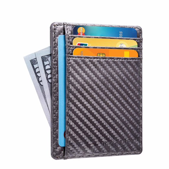TRIPLE TREE Slim Minimalist Wallet for Men and Women, Front Pocket Card Holder RFID Blocking, Microfiber (Gray)