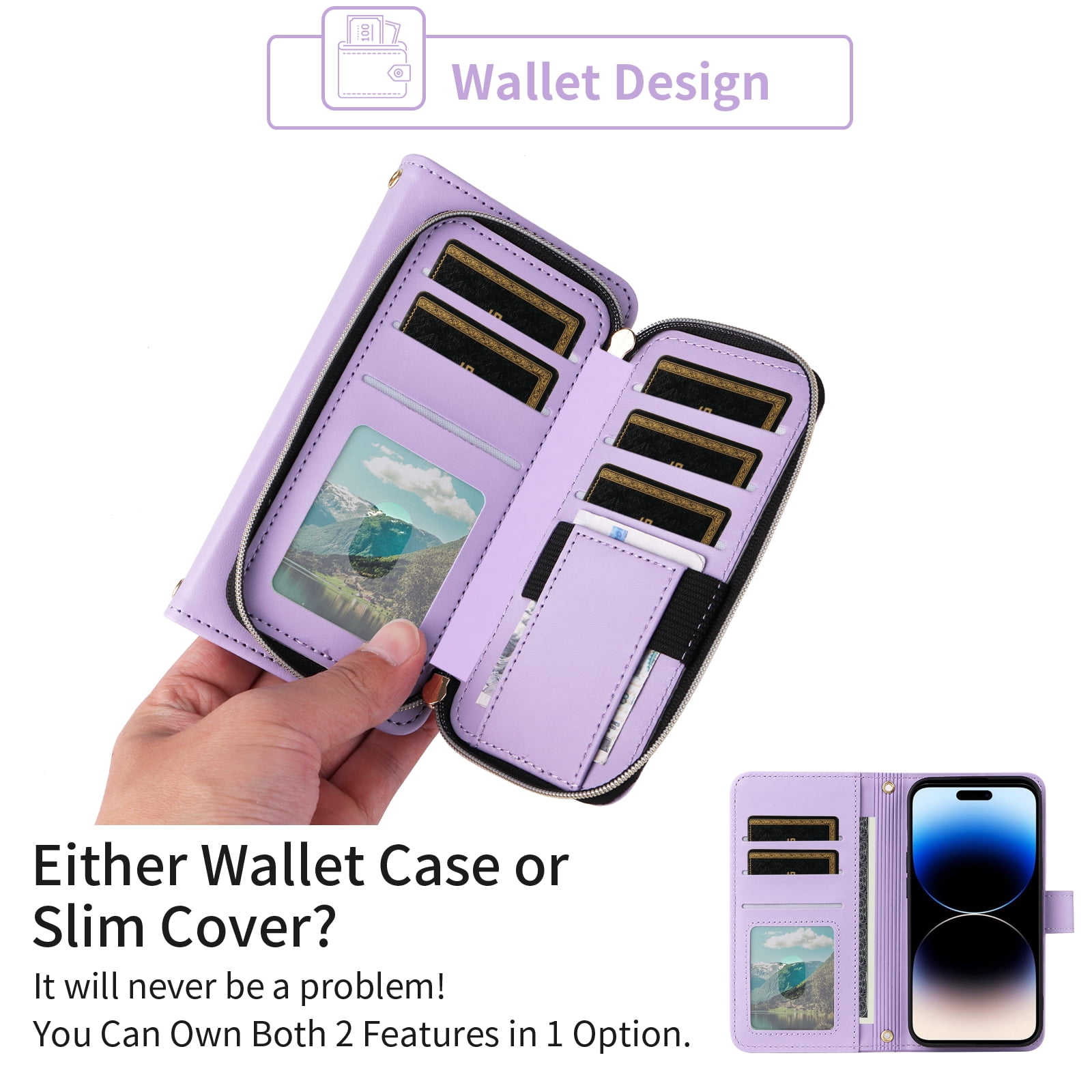 Furiet Argyle Wallet Case for iPhone 12 Pro Max 6.7 with Wrist Strap Shoulder Strap, Card Slot Zipper Purse Stand Cell Phone Cover for iPhone12promax 5G i 12s Plus iPhone12 12pro Promax Purple
